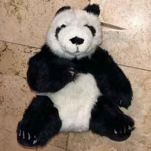 NEW PANDA fur BEAR REALISTIC Animal Kingdom 13”sitting Plush Stuffed Animal RARE